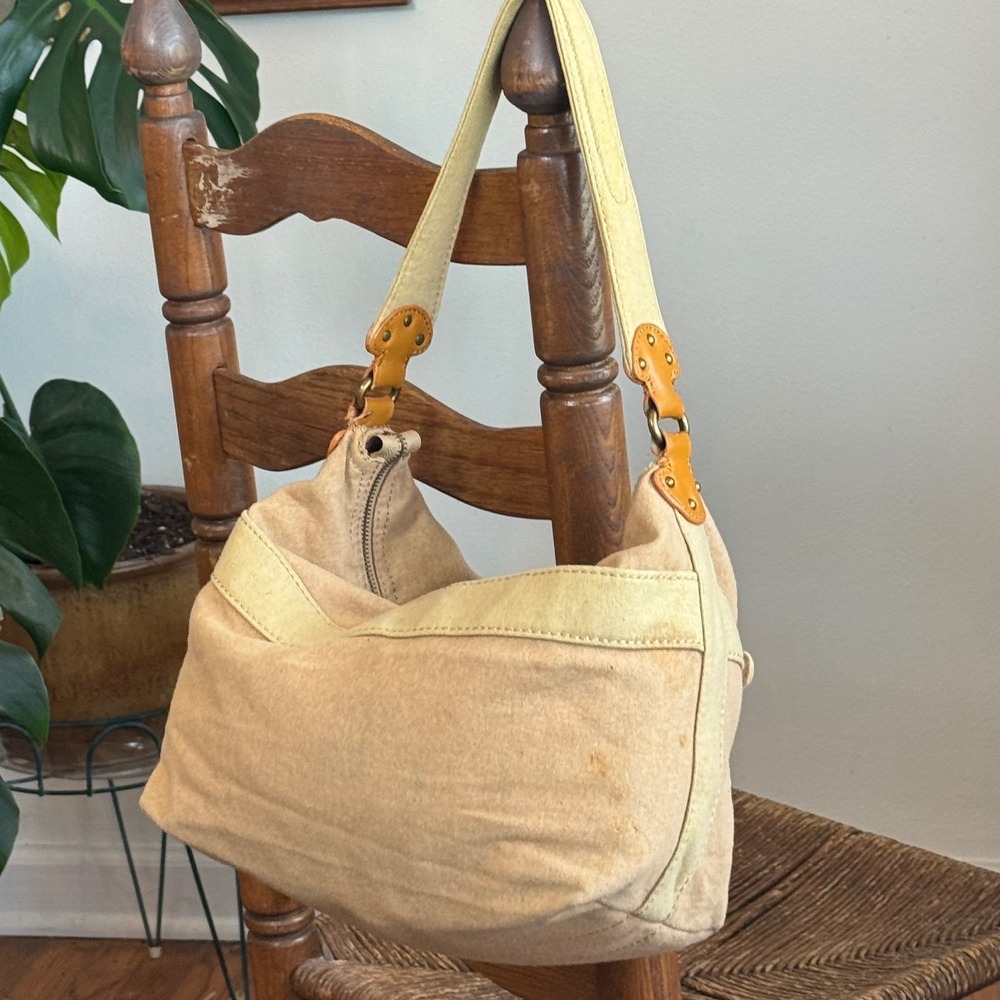 Y2K Gap Canvas Hobo Bag Tan Cream Indie Sleaze Boho Shoulder Bag Red Lining - Picture 3 of 8